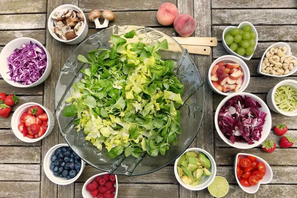 salad, fruit, vegetables