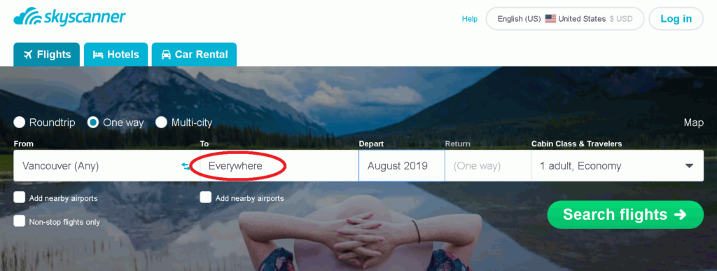 Using skyscanner to find cheap flights