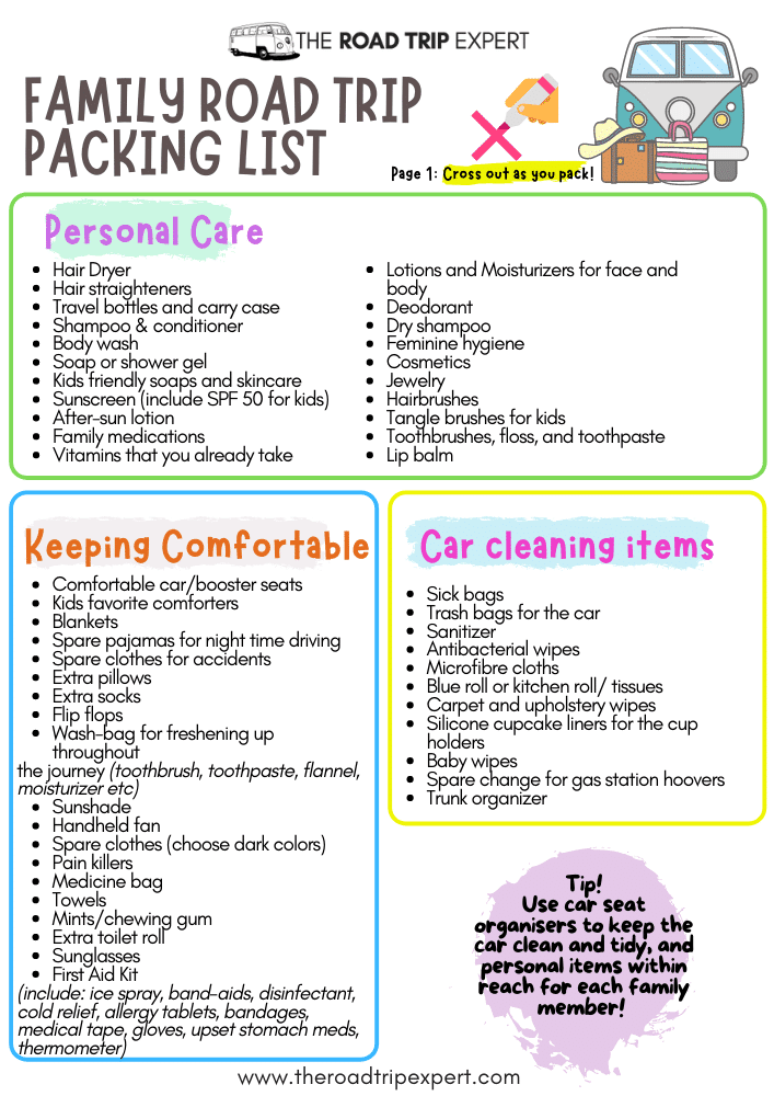 Family Road Trip Packing List Personal Care