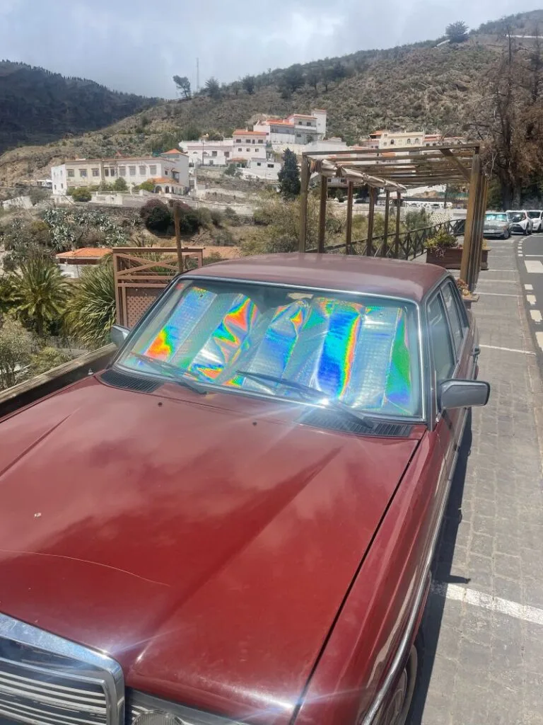 car parked with sunshade