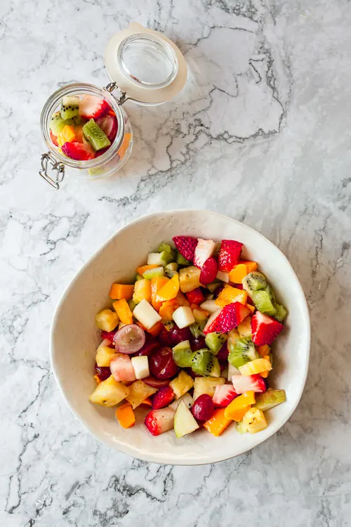 Summer Fruit Salad in jar and bowl