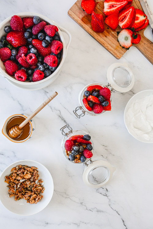 two Make-Ahead Berry Yogurt Parfaits With berries and honey