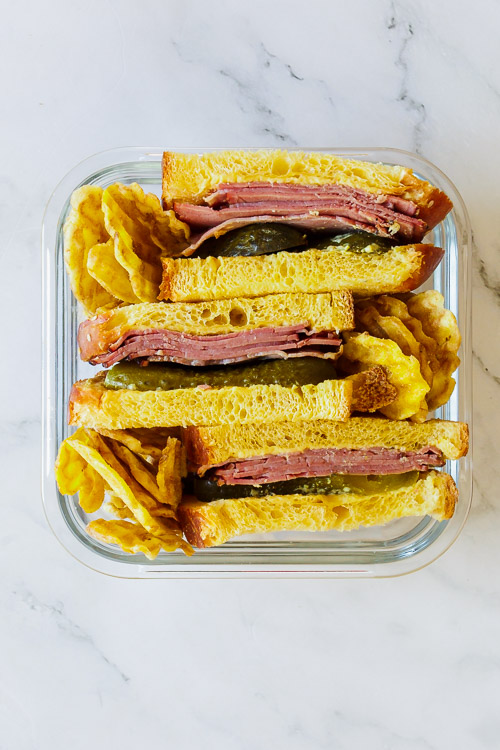 Smoked Meat Sandwich in storage container