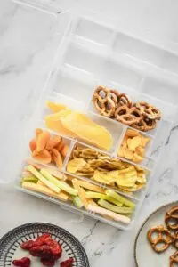 overhead shot of the snackle box partially filled