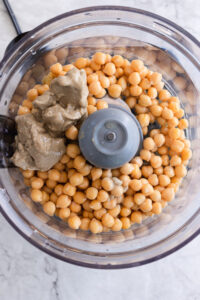 Blending the ingredients for the homemade hummus