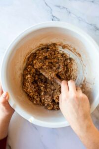 Mixing bowl full of the protein ball mixture