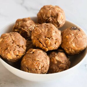 no-bake protein balls with peanut butter and chocolate